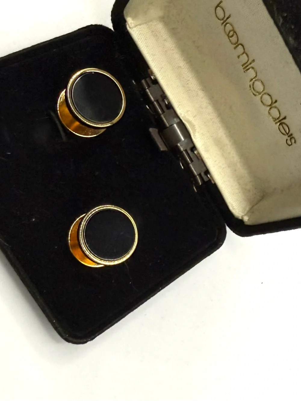 Bloomingdale's Gold  Black Onyx Mother of Pearl Round Cufflinks